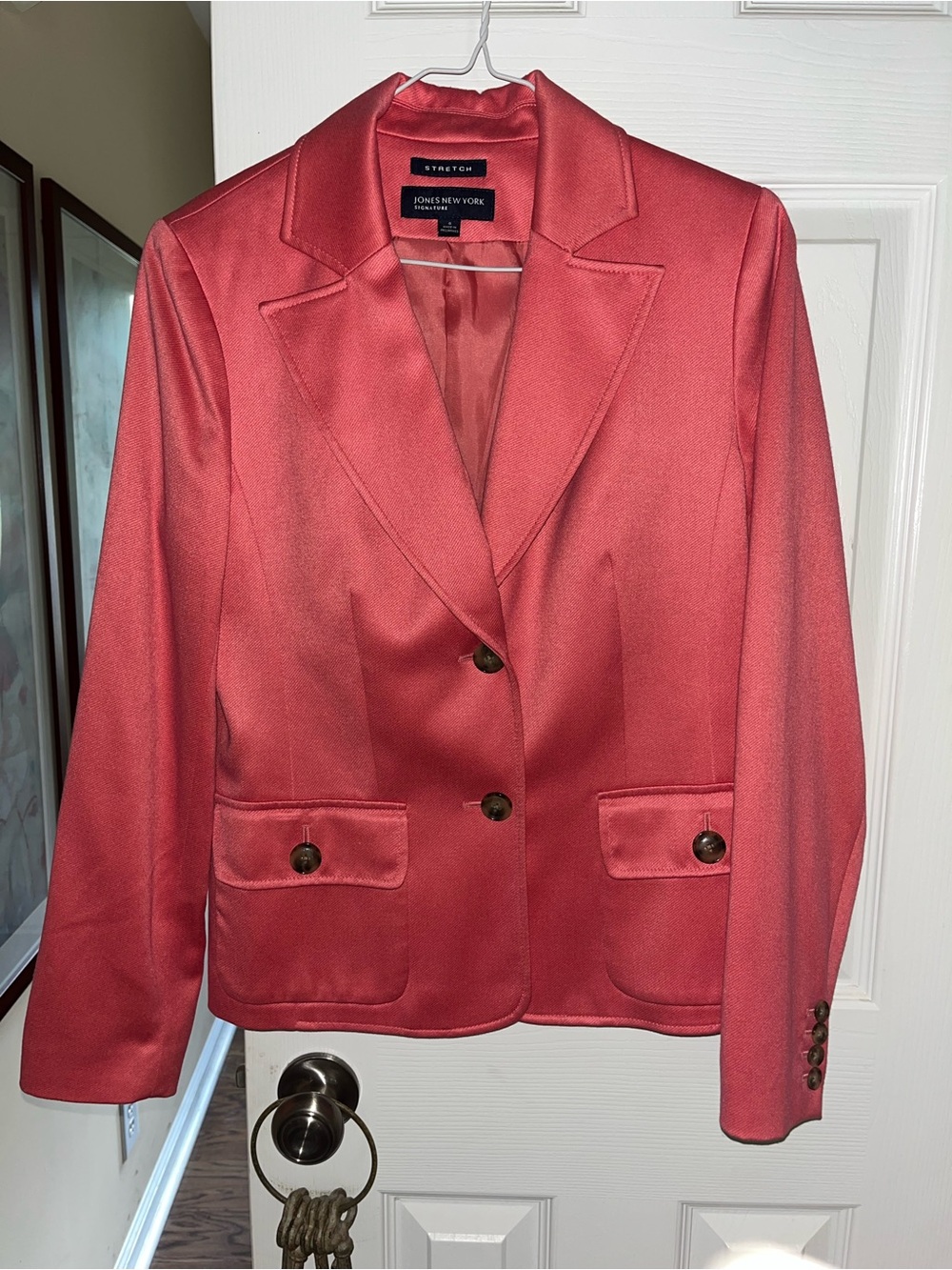 Jones New York Coral Satin Tailored Two-Button Blazer